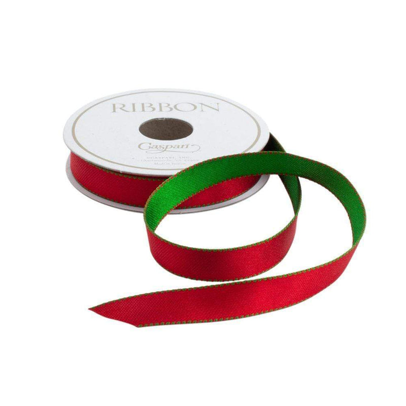 caspari Green & Red Reversible Satin Unwired Ribbon - 9 Yard Spool