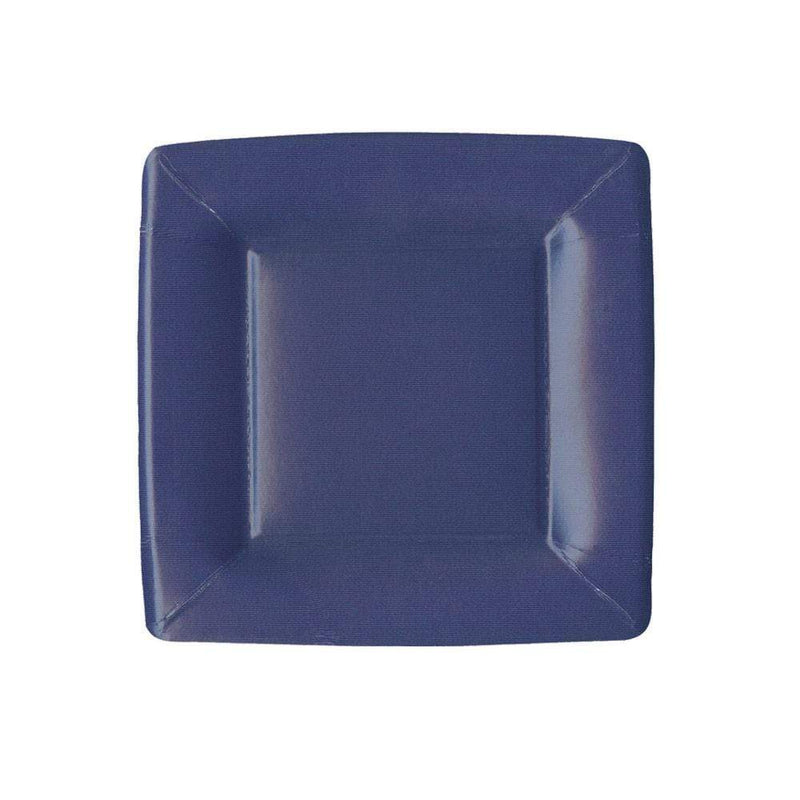 caspari Grosgrain Border Square Paper Salad & Dessert Plates in Navy - 8 Per Package