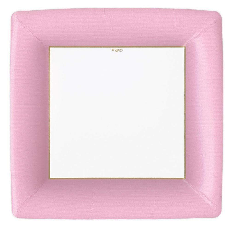 caspari Grosgrain Square Paper Dinner Plates in Light Pink - 8 Per Package