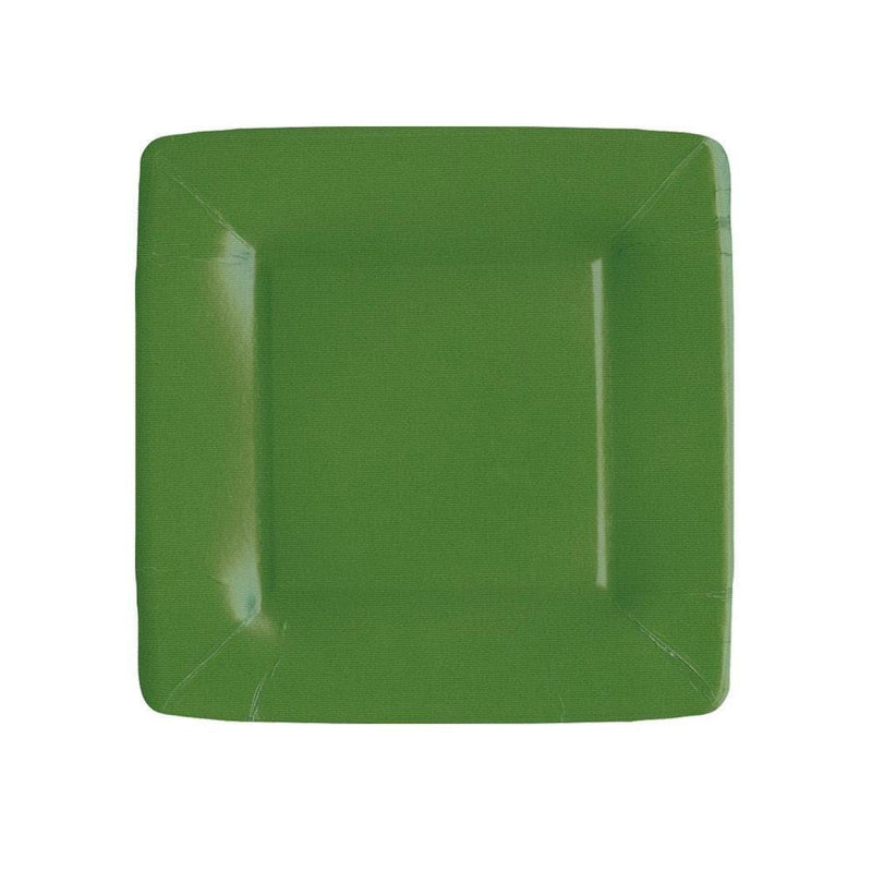 caspari Grosgrain Square Paper Salad & Dessert Plates in Hunter Green - 8 Per Package
