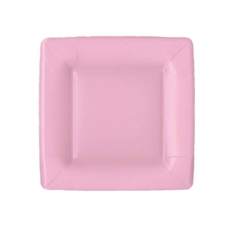 caspari Grosgrain Square Paper Salad & Dessert Plates in Light Pink - 8 Per Package