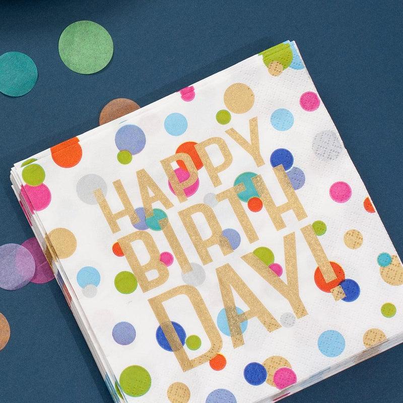 Caspari Happy Birthday Confetti Paper Cocktail Napkins - 20 Per Package