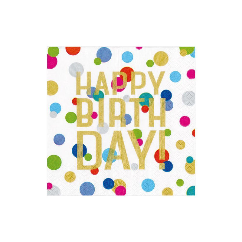 caspari Happy Birthday Confetti Paper Cocktail Napkins - 20 Per Package