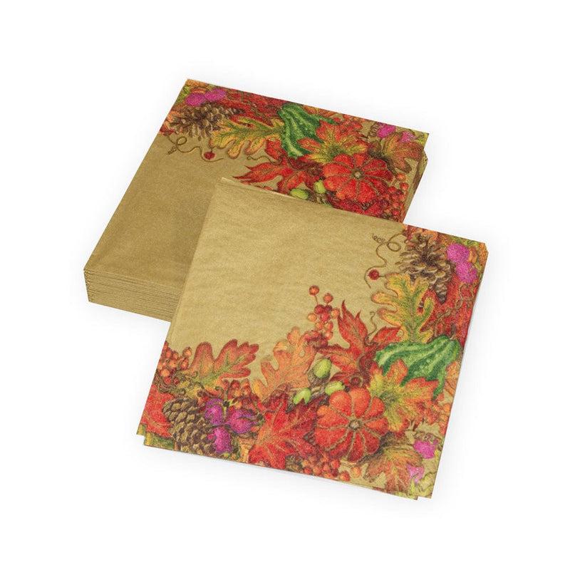 Caspari Harvest Garland Gold Cocktail Napkins - 20 Per Package