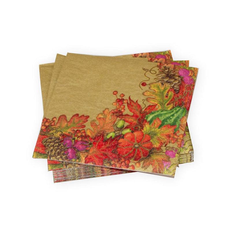 caspari Harvest Garland Gold Cocktail Napkins - 20 Per Package
