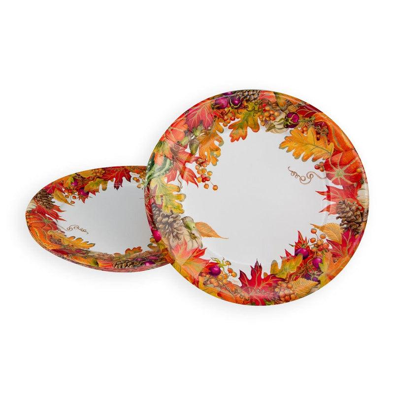 Caspari Harvest Garland White Dinner Plates - 8 Per Package