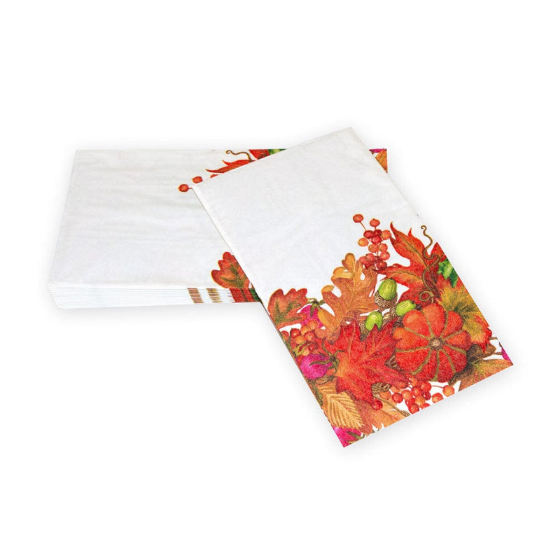 Caspari Harvest Garland White Guest Towel Napkins - 15 Per Package