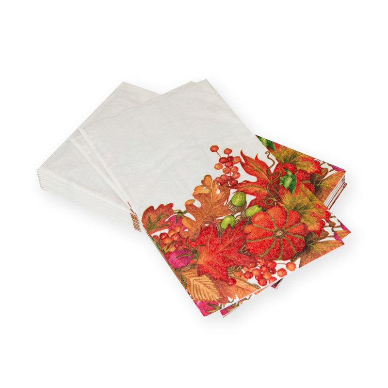caspari Harvest Garland White Guest Towel Napkins - 15 Per Package