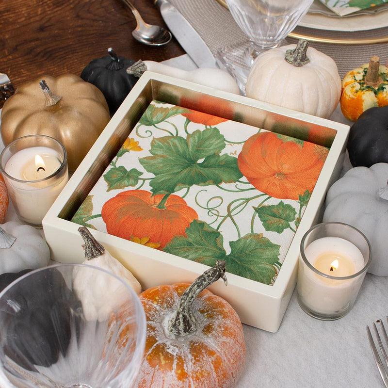 Caspari Heirloom Pumpkins Paper Cocktail Napkins In Ivory & Orange - 20 Per Package