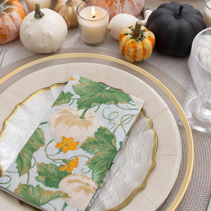 Caspari Heirloom Pumpkins Paper Guest Towel Napkins In Grey & White - 15 Per Package