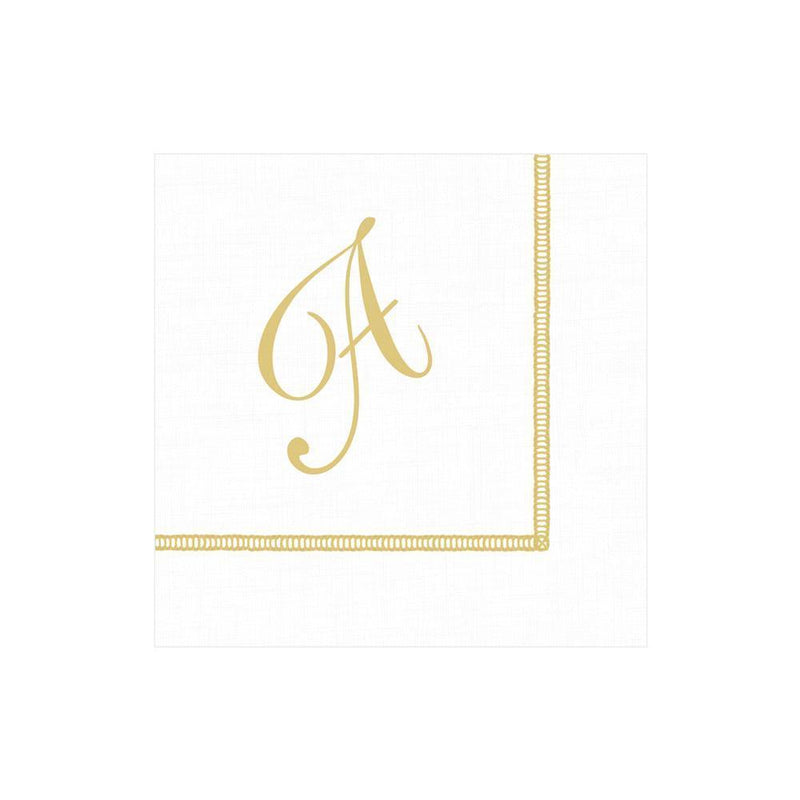 Caspari Hemstitch Script Single Initial Paper Cocktail Napkins - 20 Per Package