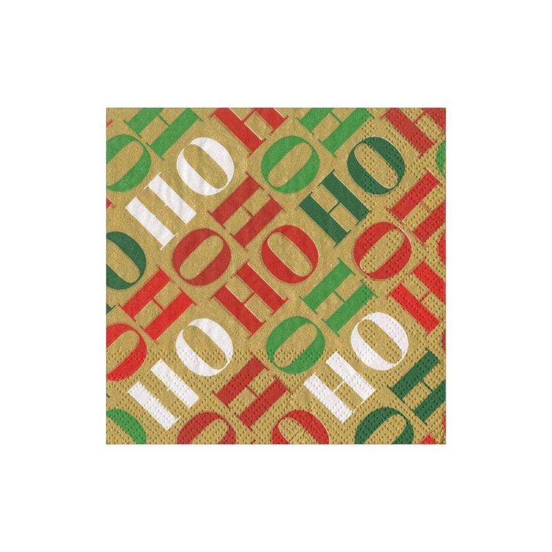 Caspari Ho Ho Ho Paper Cocktail Napkins In Gold - 20 Per Package