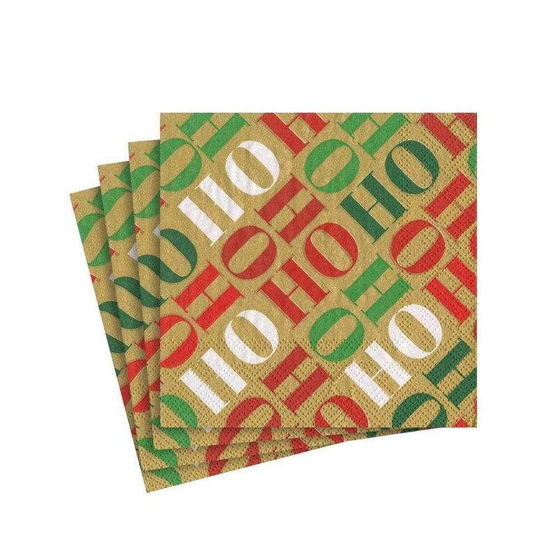 caspari Ho Ho Ho Paper Cocktail Napkins in Gold - 20 Per Package