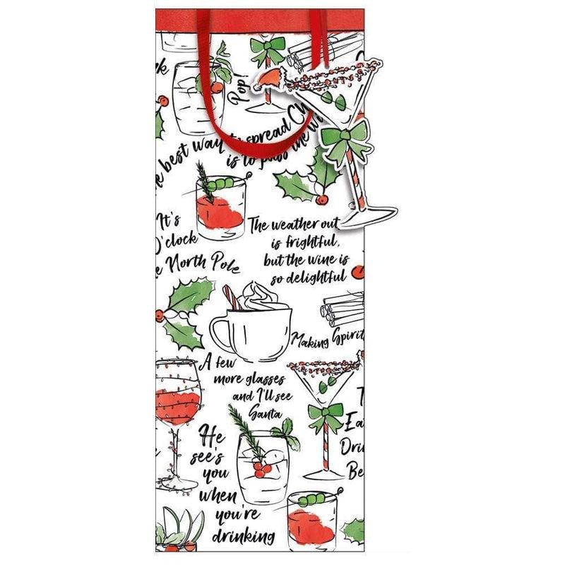 Caspari Holiday Spirits Wine & Bottle Gift Bag - 1 Each
