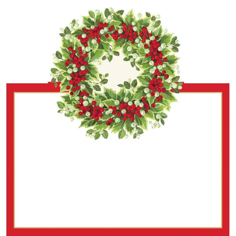 caspari Holly and Berry Wreath Die-Cut Place Cards in Gold Foil - 8 Per Package