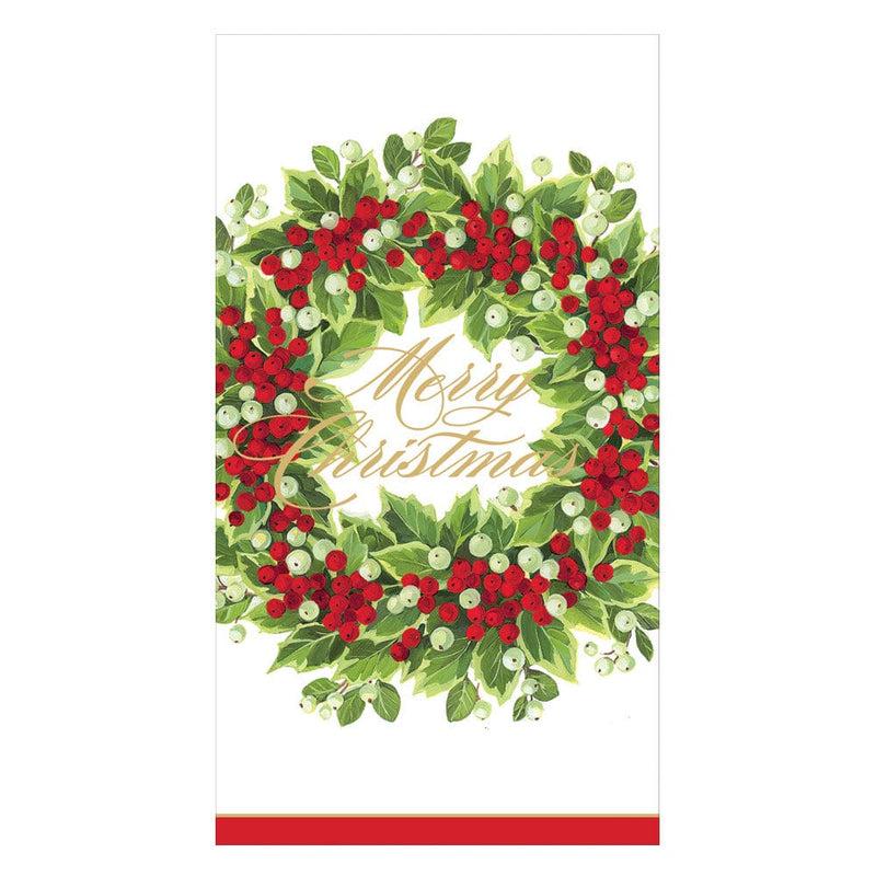 caspari Holly and Berry Wreath Merry Christmas Paper Guest Towel Napkins - 15 Per Package