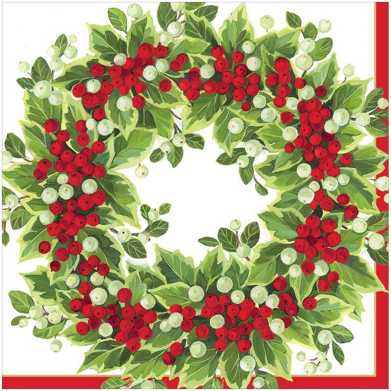 caspari Holly and Berry Wreath Paper Dinner Napkins - 20 Per Package