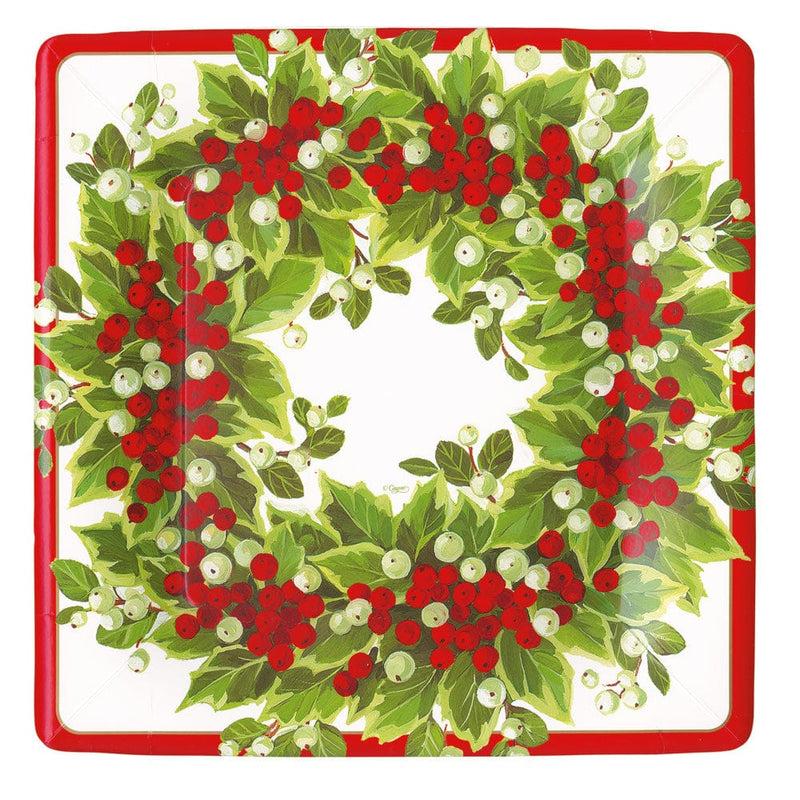 caspari Holly and Berry Wreath Paper Dinner Plates - 8 Per Package