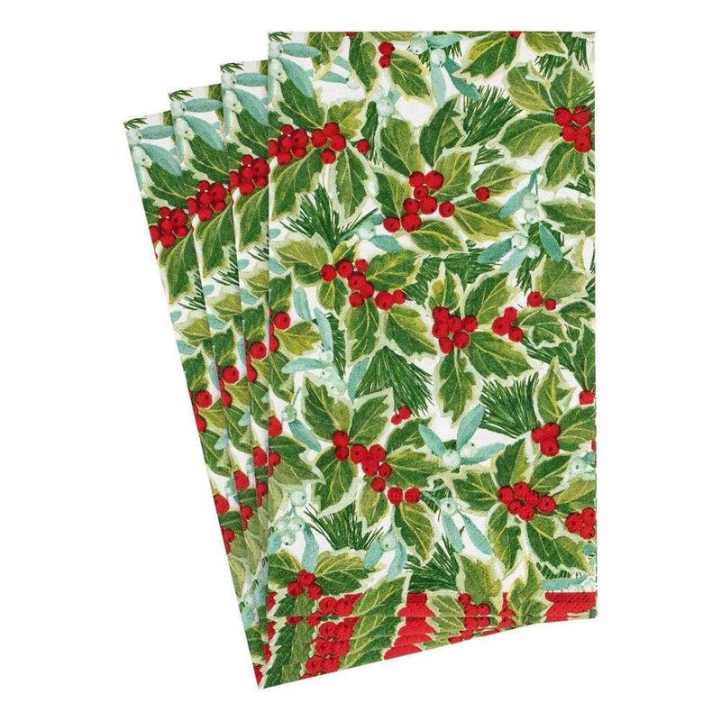 Caspari Holly And Mistletoe Paper Guest Towel Napkins - 15 Per Package