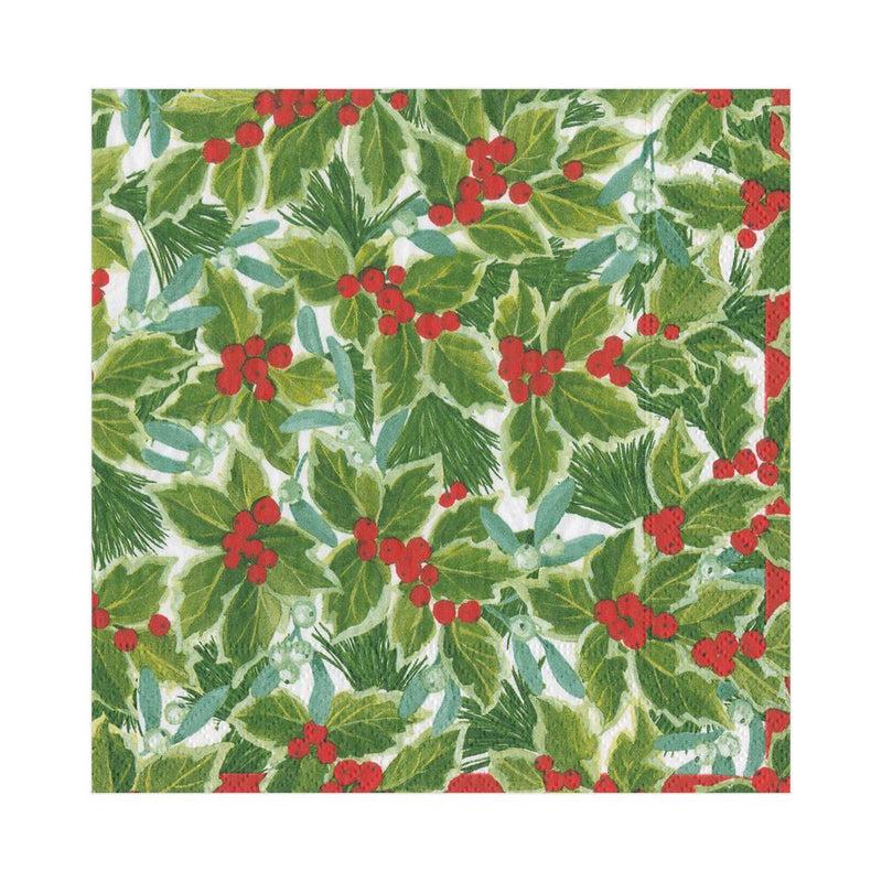 caspari Holly and Mistletoe Paper Luncheon Napkins - 20 Per Package