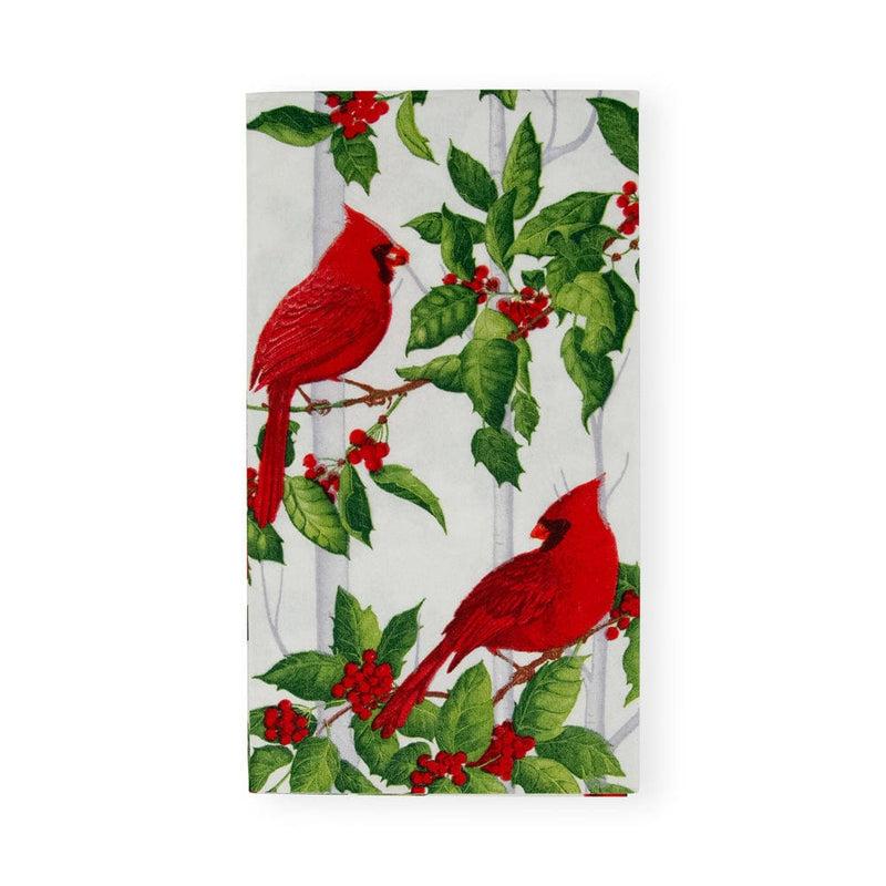 caspari Holly And Songbirds White & Silver Guest Towel Napkins - 15 Per Package