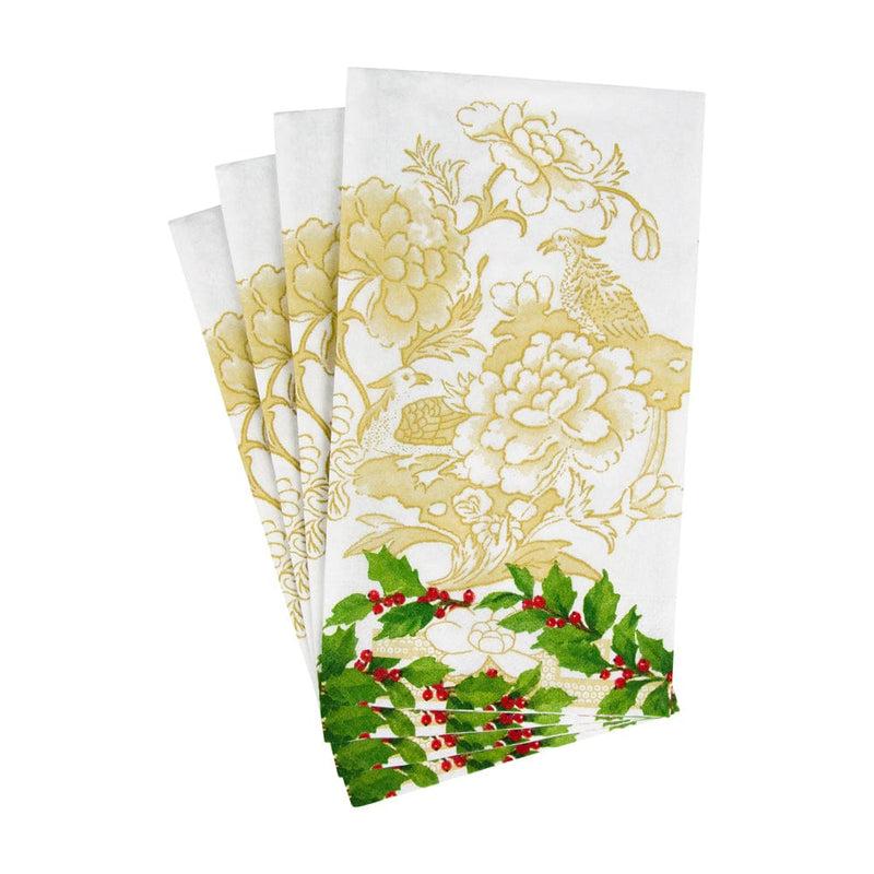 Caspari Holly Ceramic Ivory & Gold Guest Towel Napkins - 15 Per Package