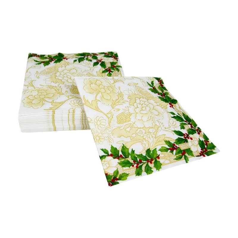 Caspari Holly Ceramic Ivory & Gold Luncheon Napkins - 20 Per Package
