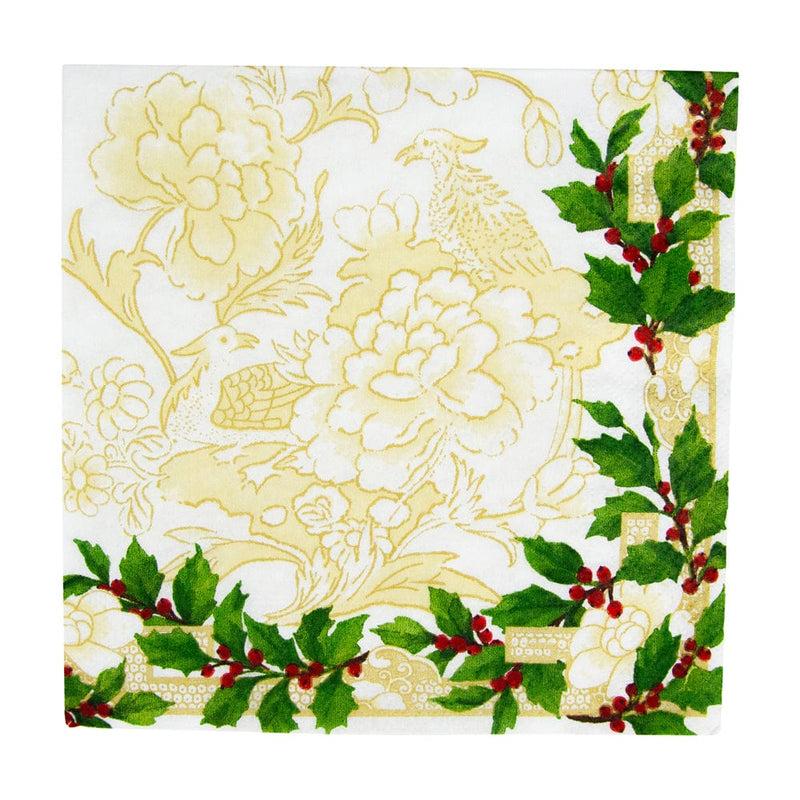 caspari Holly Ceramic Ivory & Gold Luncheon Napkins - 20 Per Package