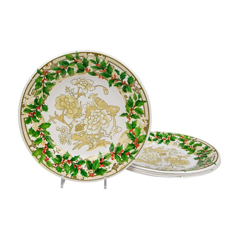 Caspari Holly Ceramic Ivory & Gold Paper Salad & Dessert Plates - 8 Per Package