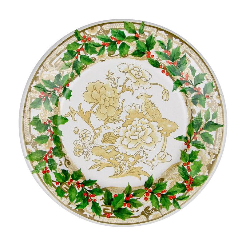 caspari Holly Ceramic Ivory & Gold Paper Salad & Dessert Plates - 8 Per Package