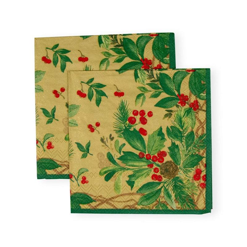 Caspari Holly Chintz Gold Cocktail Napkins - 20 Per Package