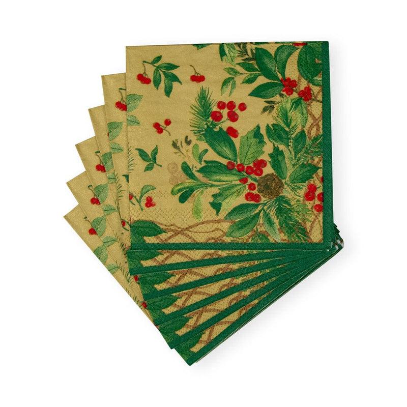 Caspari Holly Chintz Gold Cocktail Napkins - 20 Per Package