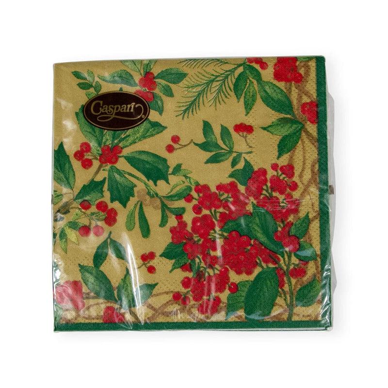 Caspari Holly Chintz Gold Cocktail Napkins - 20 Per Package