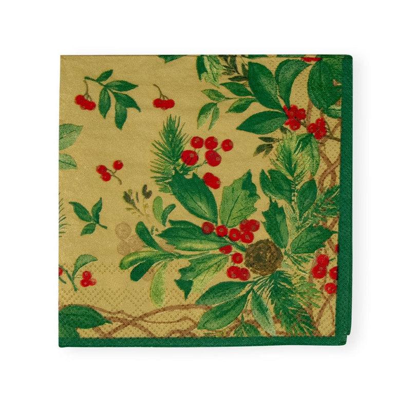 caspari Holly Chintz Gold Cocktail Napkins - 20 Per Package