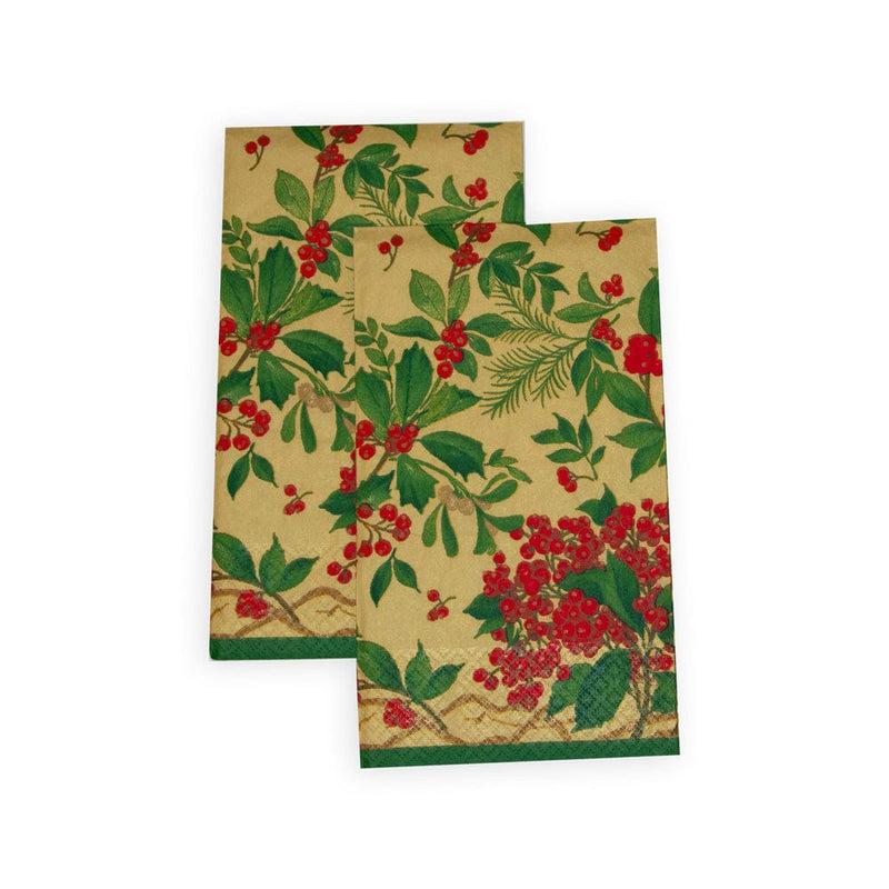 Caspari Holly Chintz Gold Guest Towel Napkins - 15 Per Package