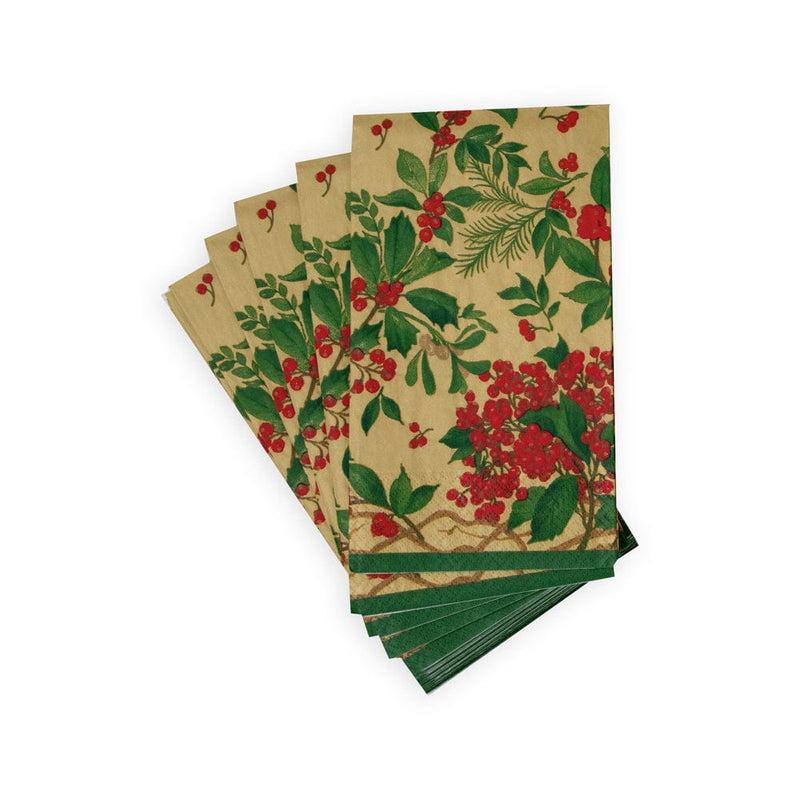 Caspari Holly Chintz Gold Guest Towel Napkins - 15 Per Package