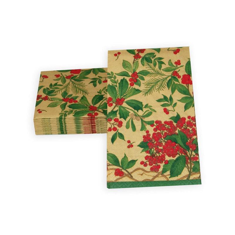 Caspari Holly Chintz Gold Guest Towel Napkins - 15 Per Package