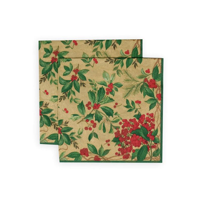 Caspari Holly Chintz Gold Luncheon Napkins - 20 Per Package