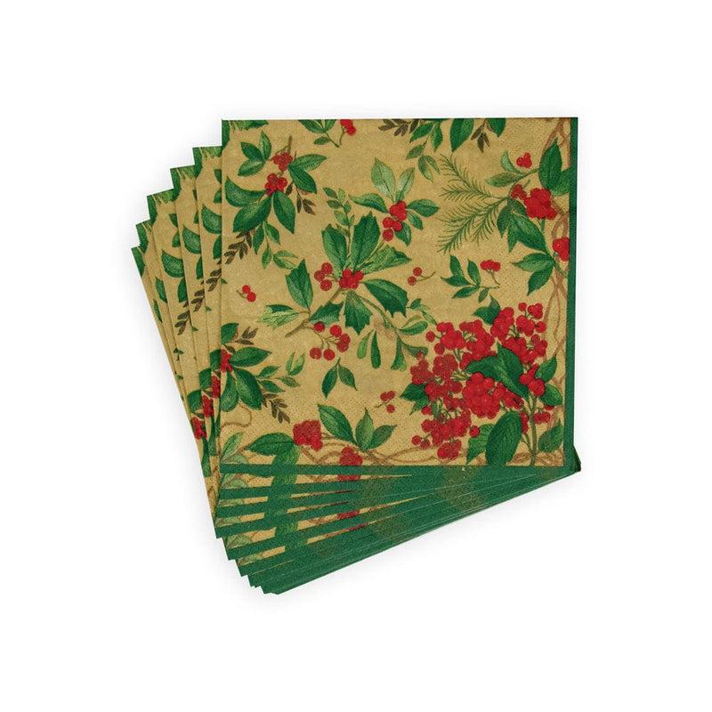 Caspari Holly Chintz Gold Luncheon Napkins - 20 Per Package