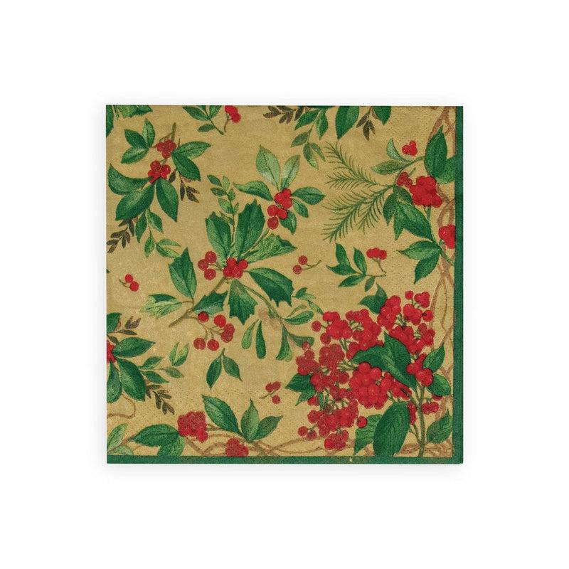 caspari Holly Chintz Gold Luncheon Napkins - 20 Per Package