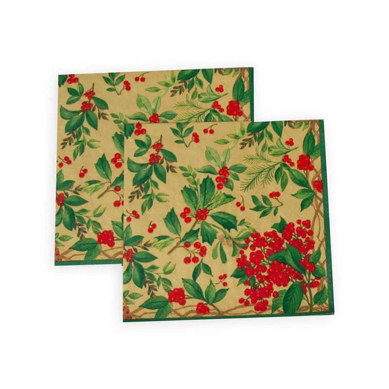 Caspari Holly Chintz Gold Napkin Dinner - 20 Per Package