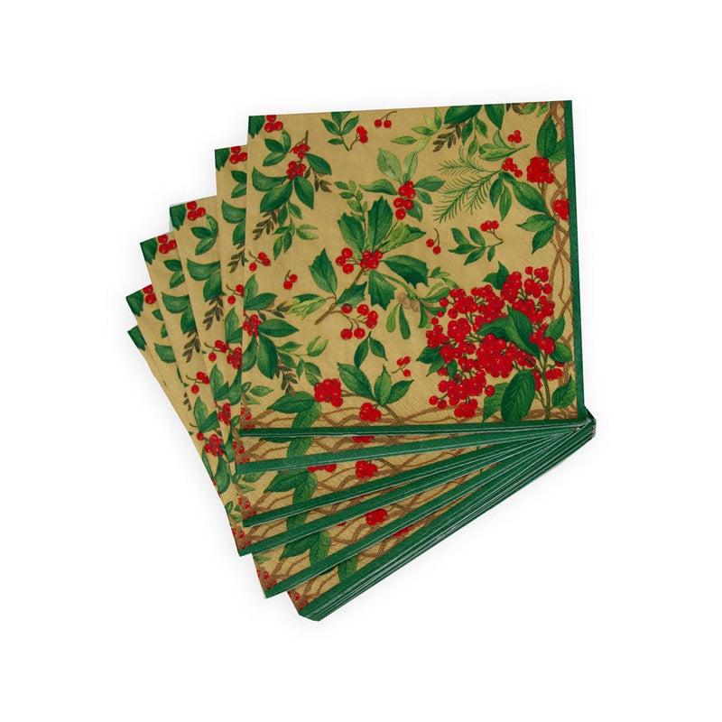Caspari Holly Chintz Gold Napkin Dinner - 20 Per Package