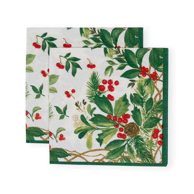 Caspari Holly Chintz White Cocktail Napkins - 20 Per Package