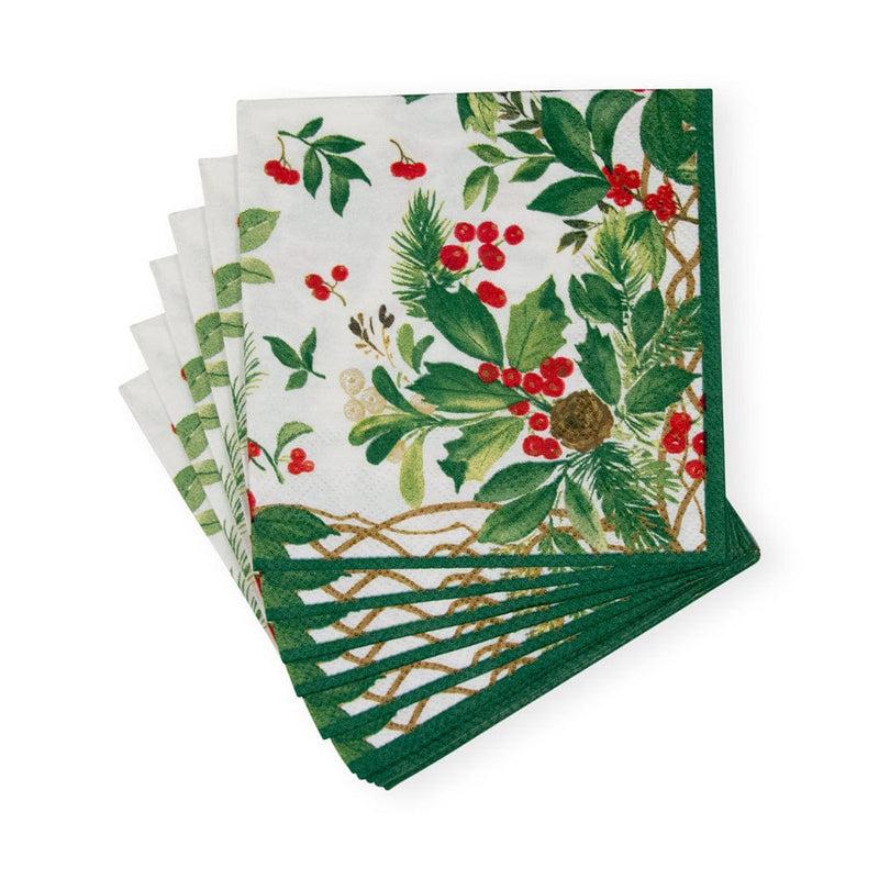 Caspari Holly Chintz White Cocktail Napkins - 20 Per Package