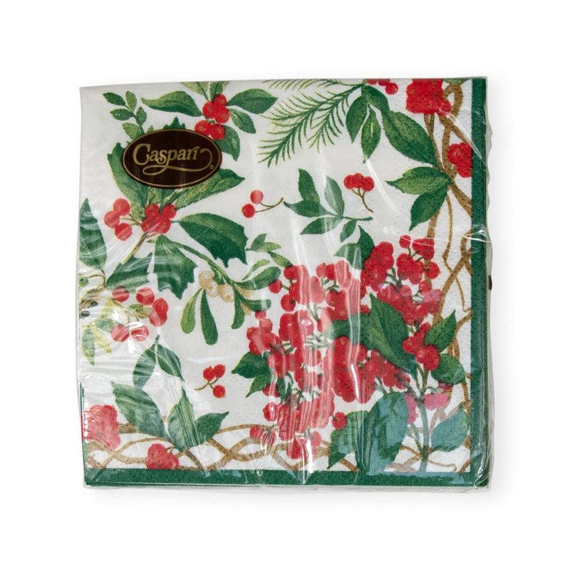 Caspari Holly Chintz White Cocktail Napkins - 20 Per Package