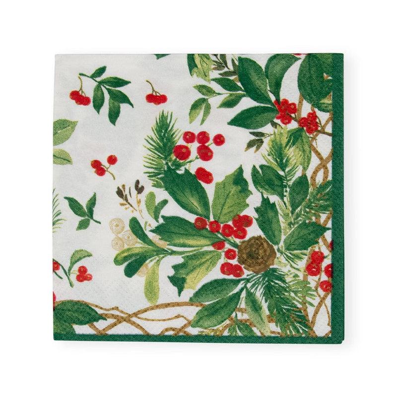 caspari Holly Chintz White Cocktail Napkins - 20 Per Package