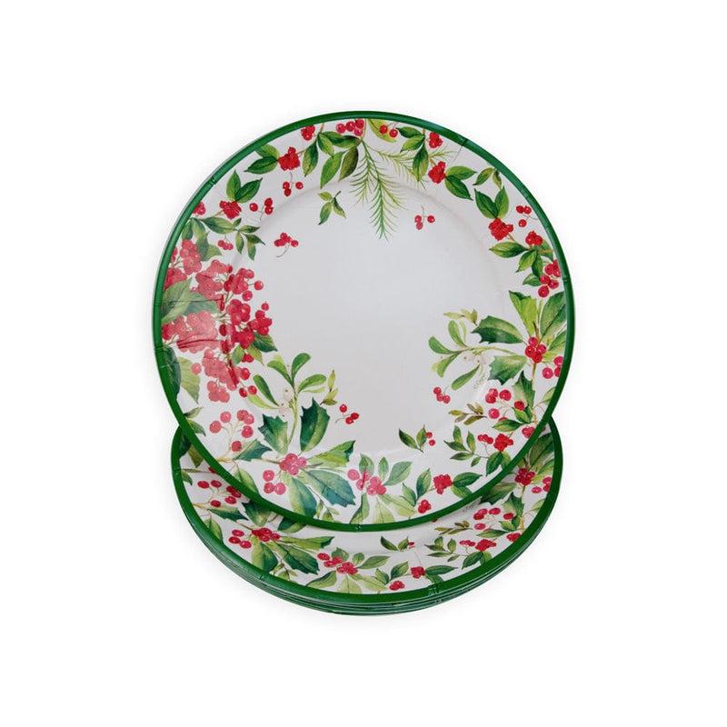 Caspari Holly Chintz White Dinner Plates - 8 Per Package