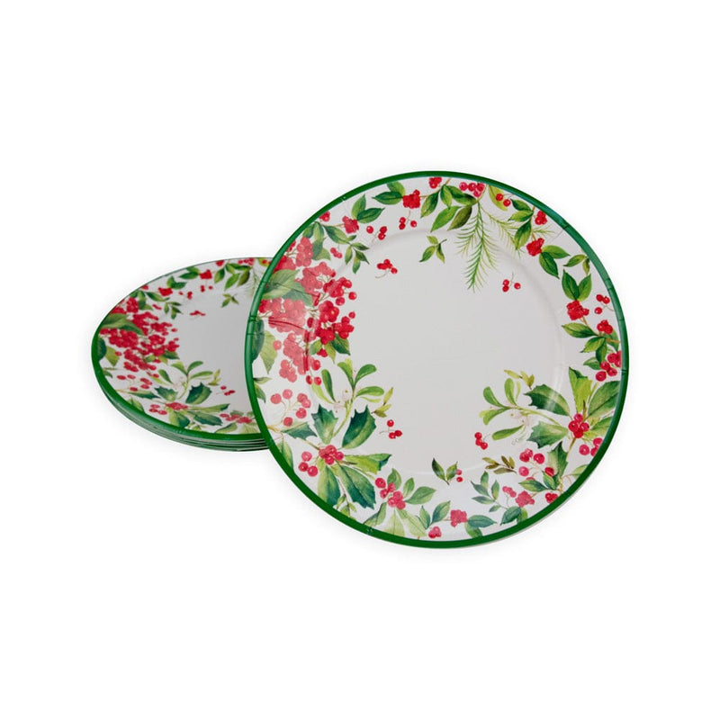 Caspari Holly Chintz White Dinner Plates - 8 Per Package