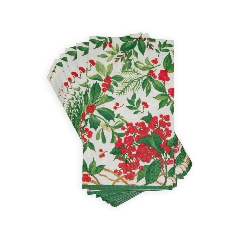 Caspari Holly Chintz White Guest Towel Napkins - 15 Per Package