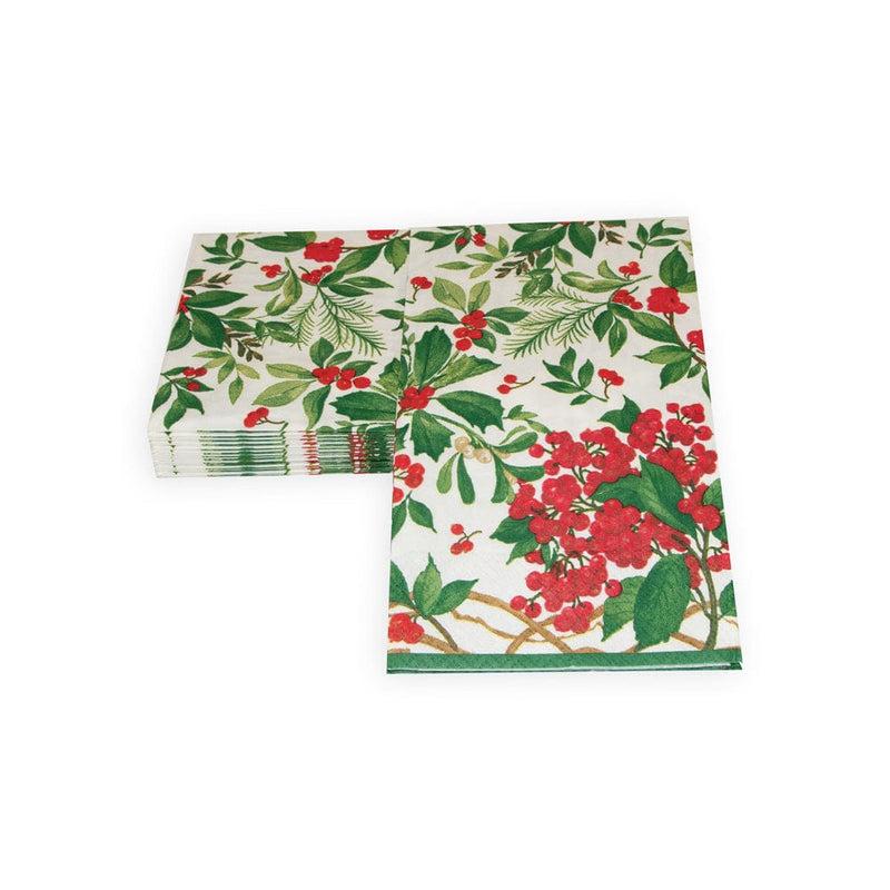 Caspari Holly Chintz White Guest Towel Napkins - 15 Per Package